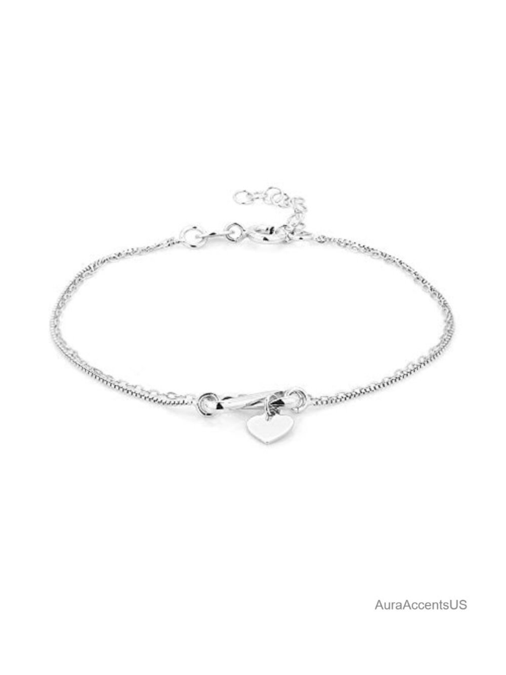 Sterling Silver Rhodium Plated Infinity & Hanging Heart Bracelet Women's